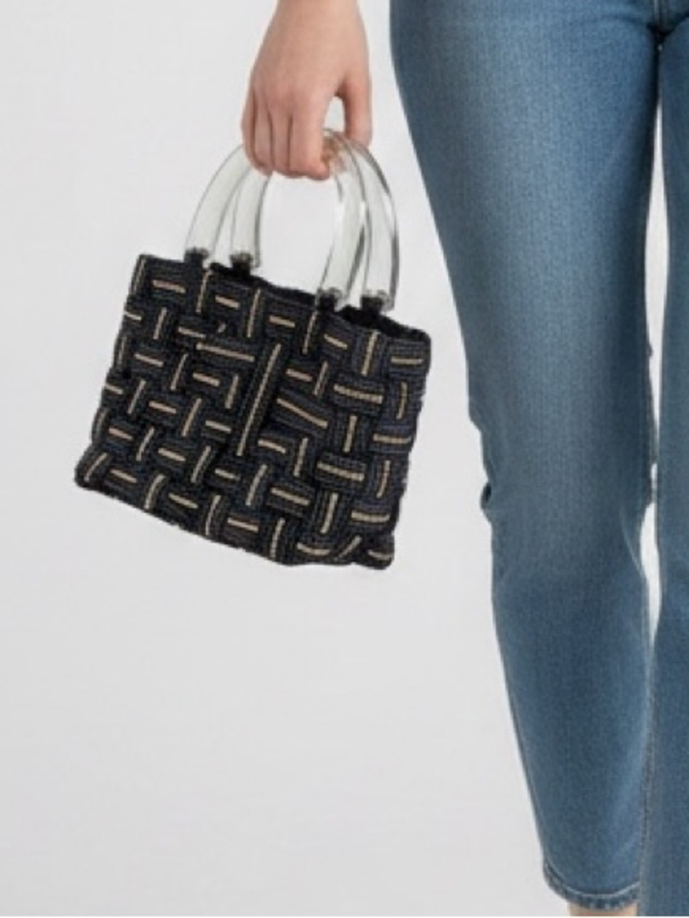 VINTAGE TOP HANDLE BAG m & g bertini paper bag Woven Handbag Made in Italy navy - Picture 9 of 9